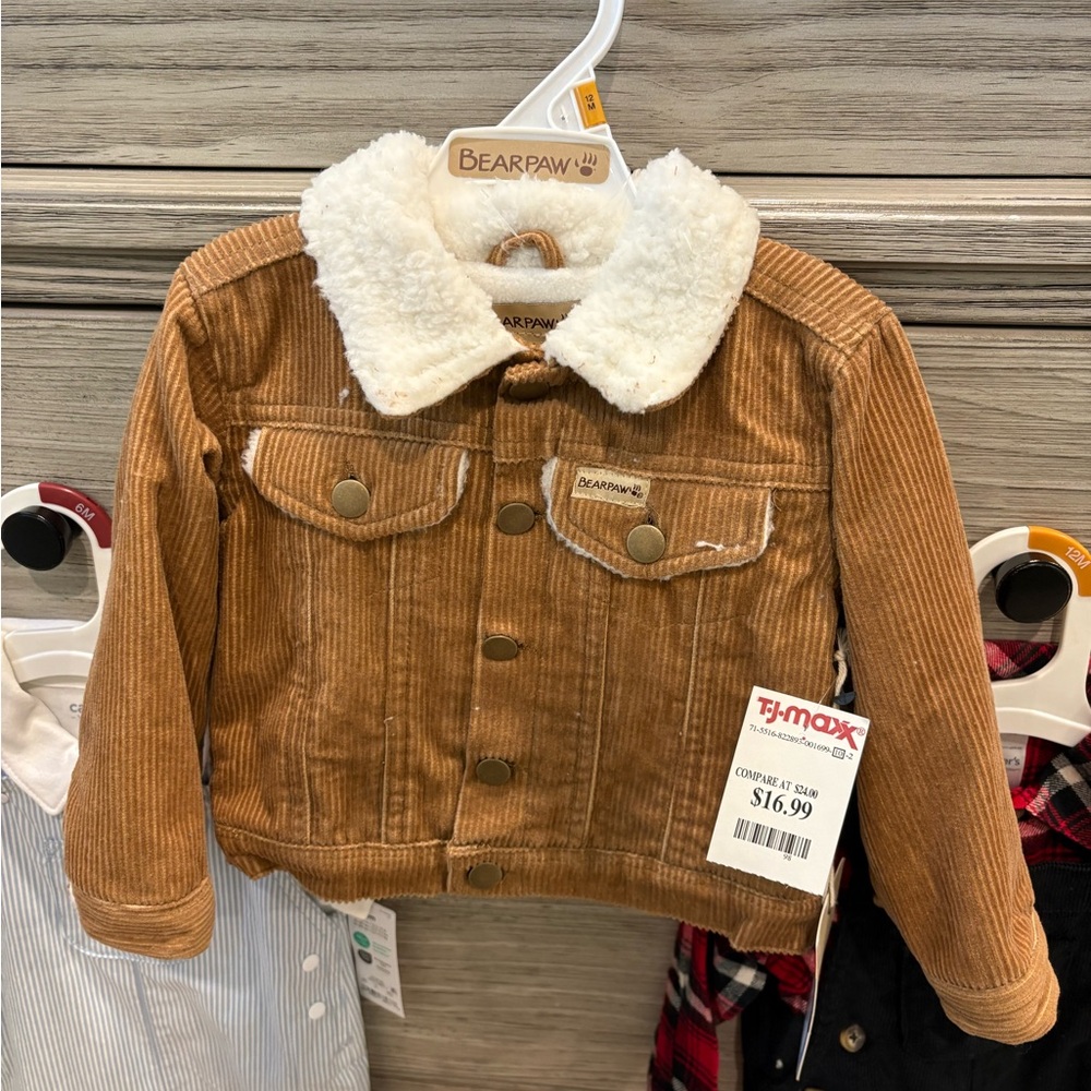 Bearpaw Brown Corduroy Kids Jacket with White Collar